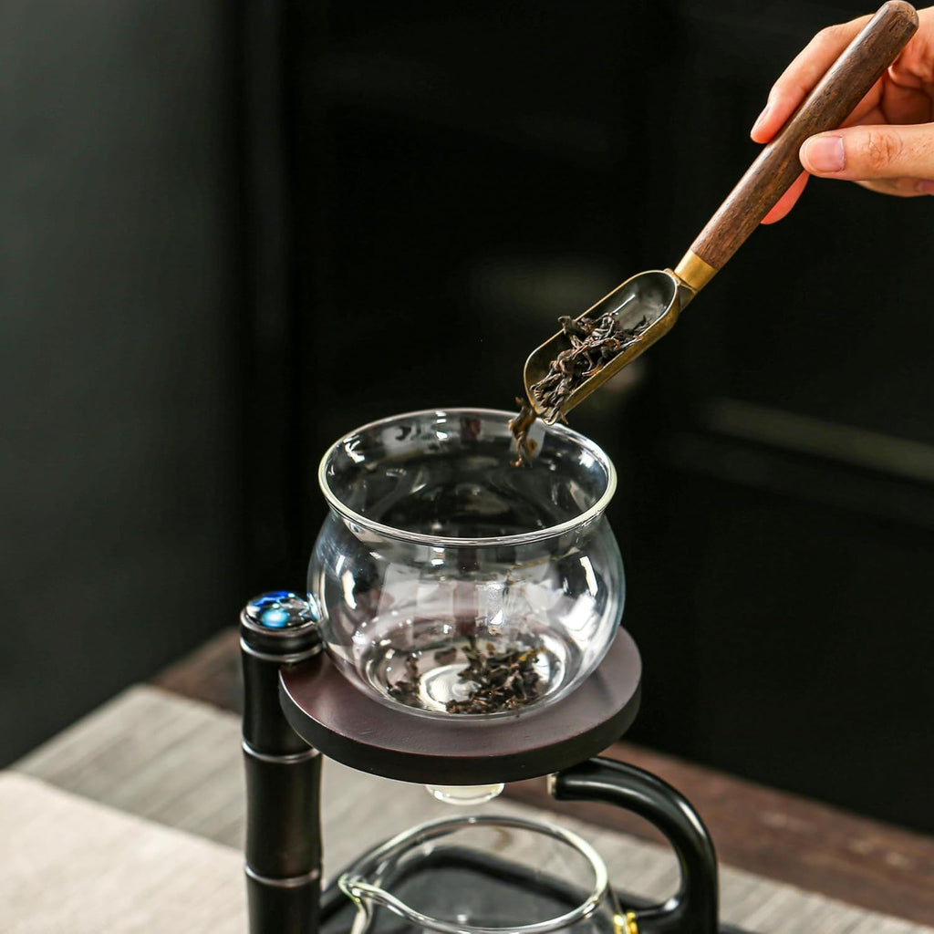 Glass Teapot Set with Infuser Semi Automatic Tea Set Magic Teapot (Bamboo - black)