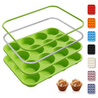 2 Pack 12 Cups Silicone Muffin Pan with Metal Reinforced Frame Regular Size Silicone Molds Cupcake Cake Baking Pans Cookie Baking Chocoflan Cupcake Mold Kitchen Baking Mold Tools for Cooking