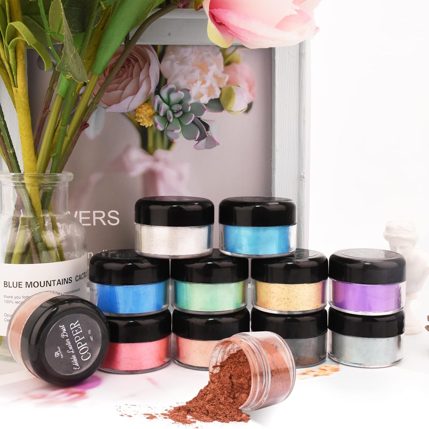 Edible Glitter - 10g Luster Dust Edible Food Grade Coloring Glitter for Cake Decorating, Baking, Drinks - Shimmer Dust Powder, Metallic Color Dusting Powder for Icing,Fondant,Candy, Cookie (Rose Gold)