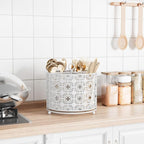 Rotating Utensil Caddy Holder - Higher Raised Cutlery Caddy Countertop - Metal Silverware Caddy Organizer with 4 Compartment for Kitchen Counter Party Office white