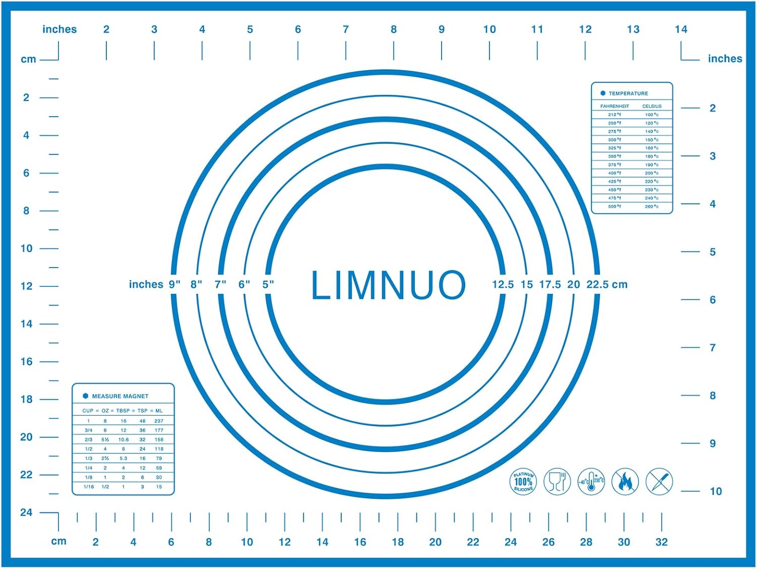 Silicone Baking Mat，Non Stick Rolling Dough with Measurements for Pie Pizza Cookies Fondant Making，Extra Thick Non Slip Silicone Pastry Mat