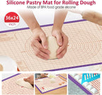 Silicone Pastry Mat 36 x 24 Inch - Larger Silicone Baking Pastry Mat for Rolling Dough,Non Slip Silicon Dough Sheet with Measurement,Perfect for Making Pie,Pizza(Purple)