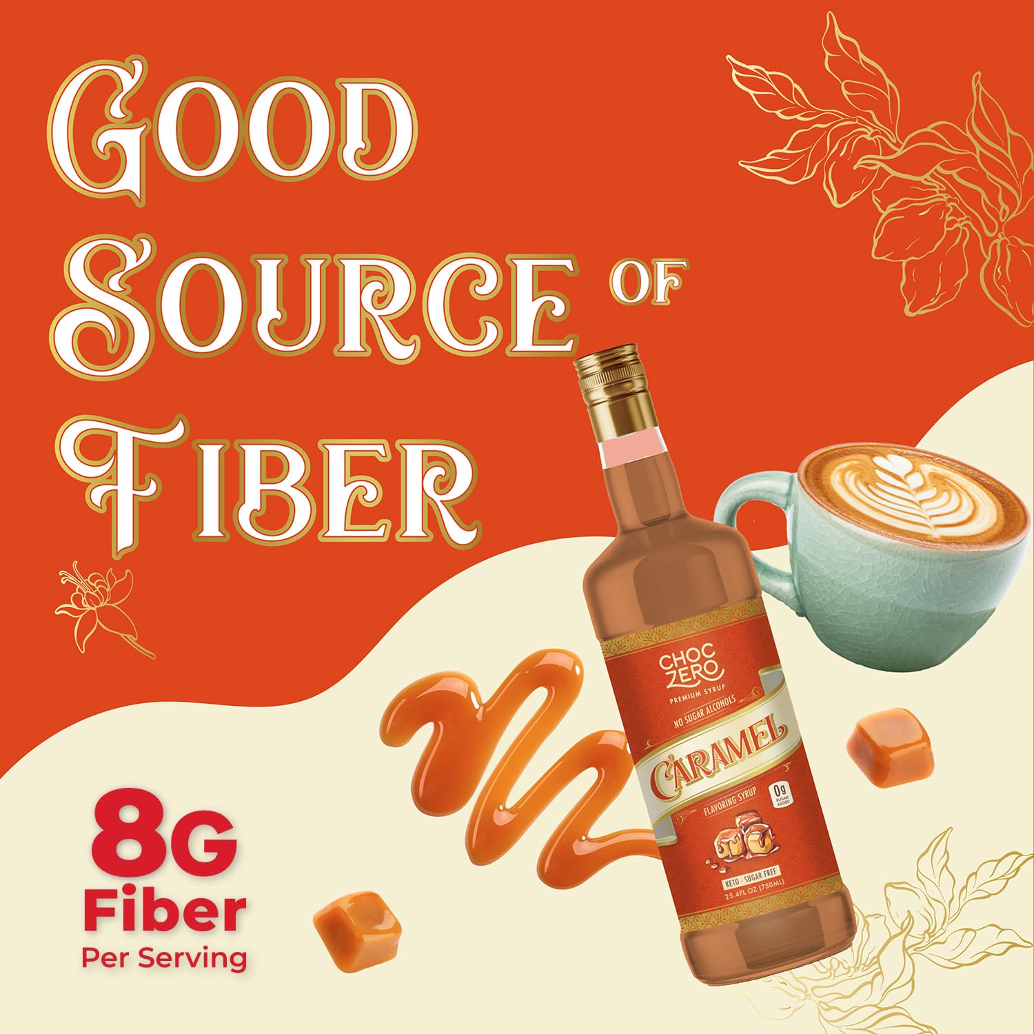ChocZero Sugar Free Caramel Syrup for Coffee - Keto Flavoring Syrups - Low Calorie Simple Syrup for Flavored Drinks – 25.4 Fluid Ounces