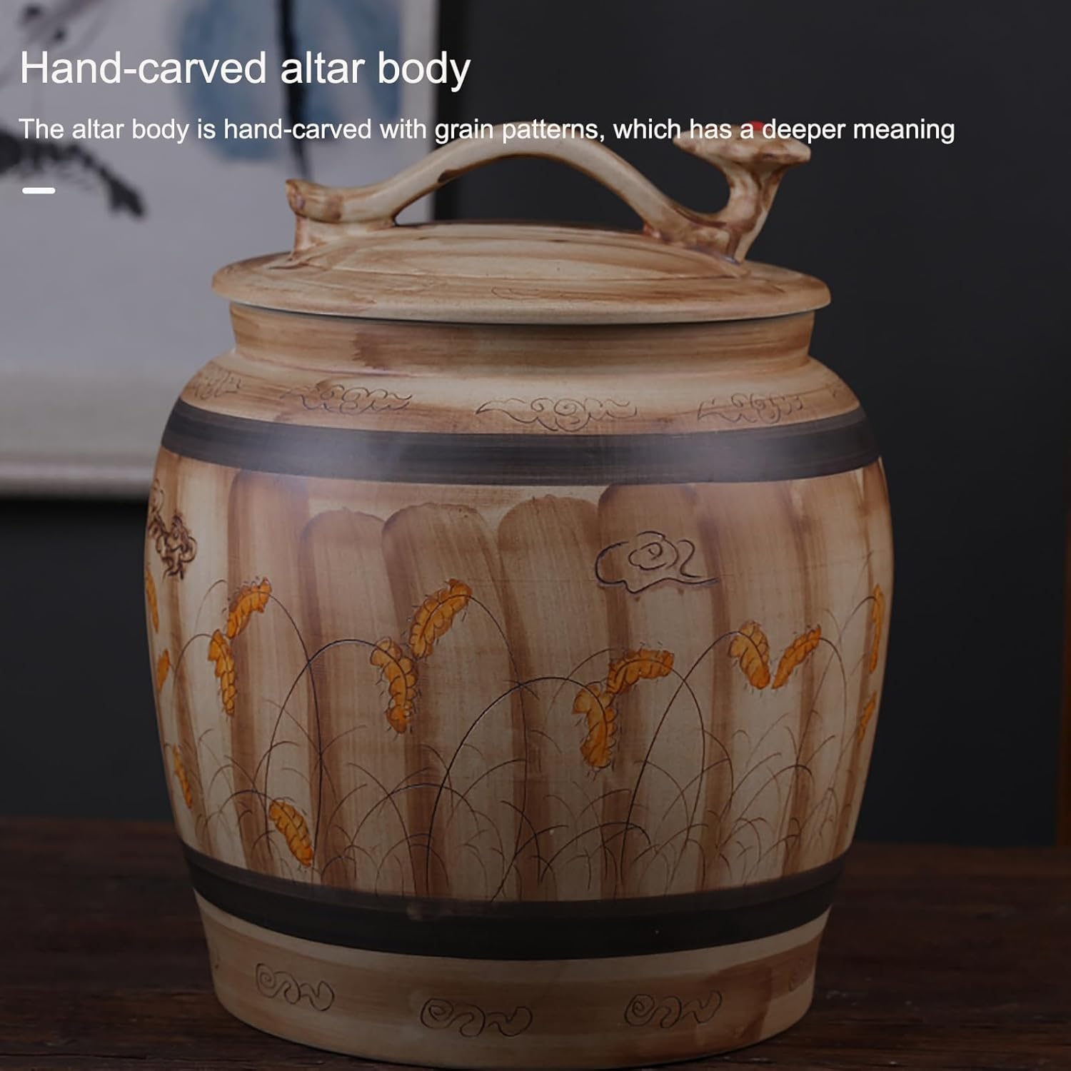 Ceramic Rice Storage Container Sealed Rice Bucket, Grain Dispenser Food Storage Jars, Chinese Jar Ceramic Decorative, for Cereal, Flour, Sugar, Coffee, Rice(47 * 37cm/18.5 * 14.5in)
