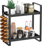 LEMIKKLE Coffee Station Organizer,Compatible with Nespresso Classic Pods 24pcs,Coffee Bar Accessories and Cup Storage Organizer, Wood Counter Shelves for Kitchen, Office, Countertop（Black