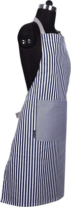 AMOUR INFINI Cotton Aprons for Women with Pockets Adjustable Strap and Waist Ties Washable Printed Aprons for Baking, Cooking, Gardening (27.5 x 33 Inches - Blue)