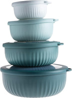 COOK WITH COLOR Prep Bowls with Lids- Wide and Deep Nesting Plastic Small Mixing Bowl Set with Lids, 8 Piece Set - Wide Bowls, Teal