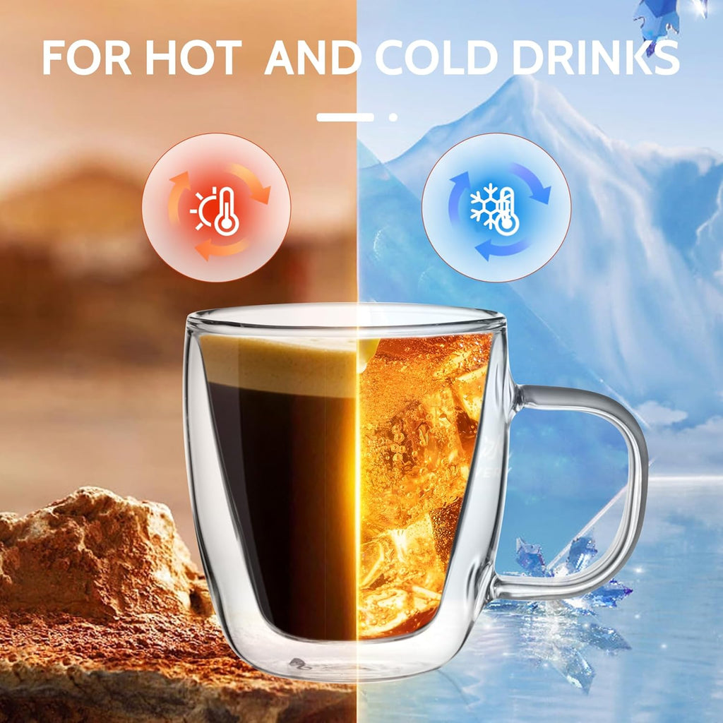 Sweese 5oz Double Wall Glass Espresso Cups Set of 2, Espresso Shot Cups Perfect for Cappuccino, Latte, Tea