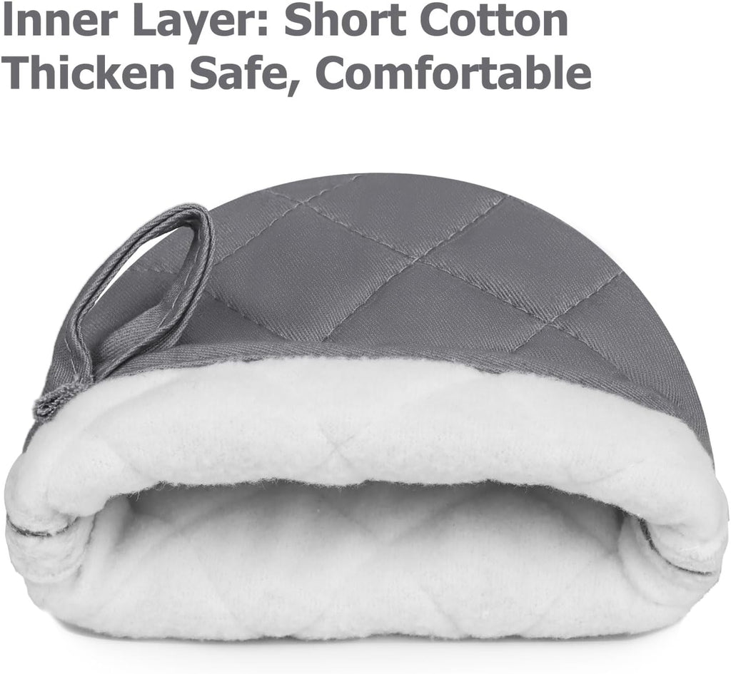 1 Pair Short Oven Mitts, Heat Resistant Silicone Kitchen Mini Oven Mitts for 500 Degrees, Non-Slip Grip Surfaces and Hanging Loop Gloves, Baking Grilling Barbecue Microwave Machine Washable