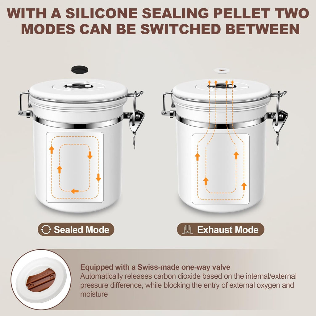 ShanSon Coffee Canister Airtight Stainless Steel Container,Home Kitchen Food Storage Organizers for Beans,Tea,Sugar,cookie,Flour,Cereal,11OZ+16OZ,White