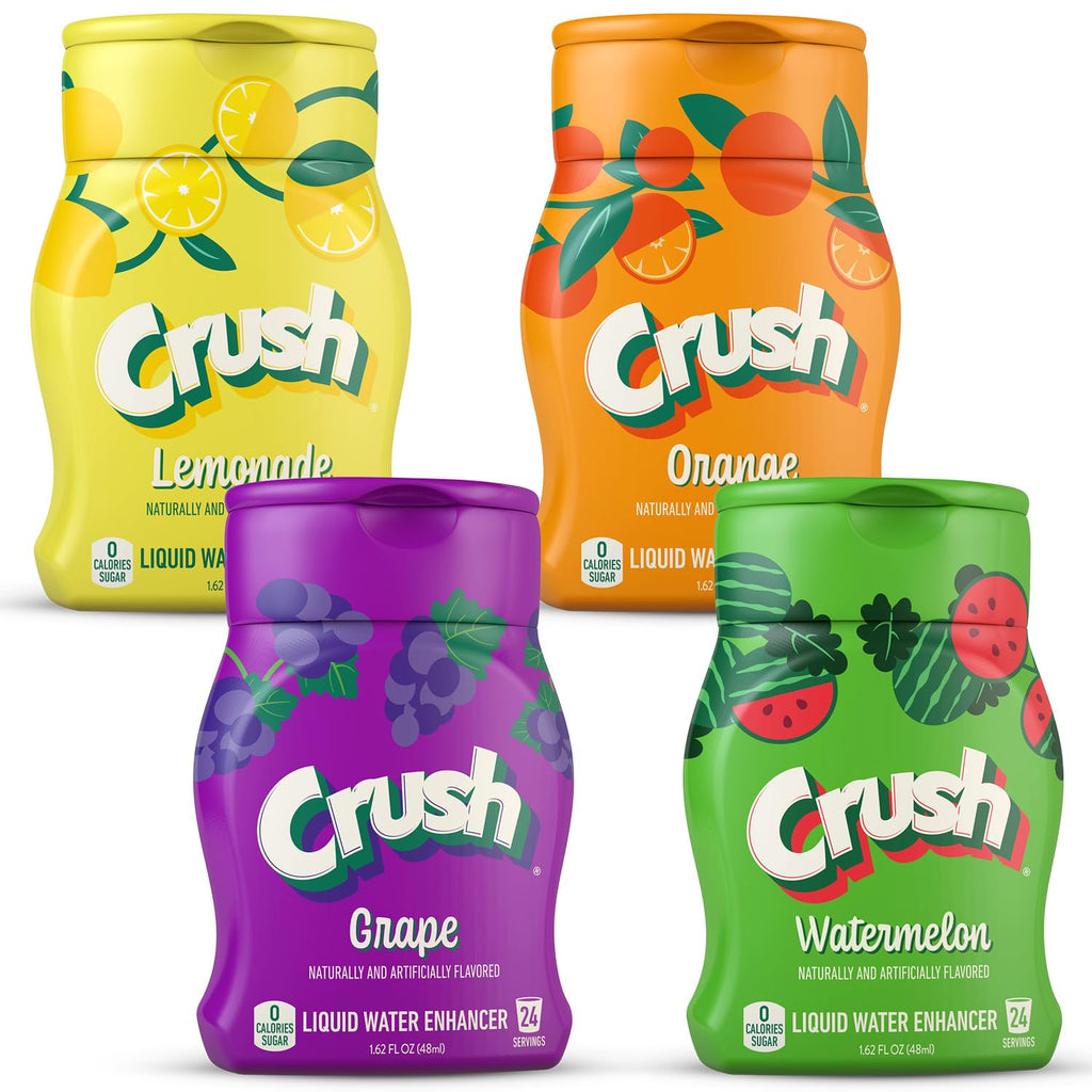 Crush, Summer Variety, Liquid Water Enhancer – New, Better Taste! (4 Bottles, Makes 96 Flavored Water Drinks) – Sugar Free, Zero Calorie