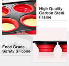 Silicone Muffin Pan, Silicone Cupcake Pan for Baking, 12 Cup Muffin Pans for Oven with Metal Frame, Non Stick Baking Cups with Press To Release Design, Cake Pop Mold, Egg Bites Mold, Red