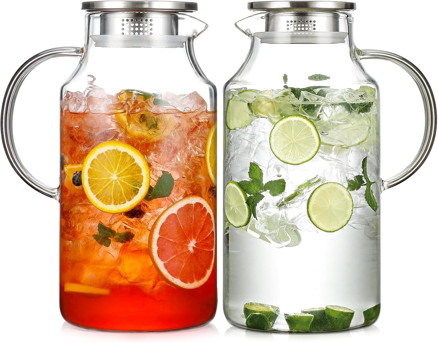 2 Pack 1 Gallon thickened Glass Pitcher with Lid and Spout, Borosilicate Glass Carafe for Hot/Cold Drink, Water Pitchers for Fridge, Extra Large Jug with Handle for Iced Tea, Coffee,Juice, Beverage