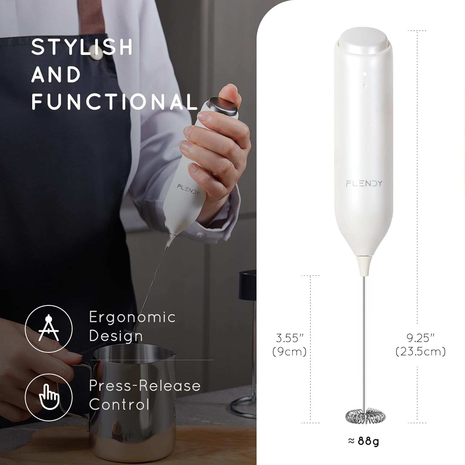 Rechargeable Milk Frother Handheld, Coffee Frother Handheld with USB-C Charging Stand, Electric Drink Mixer Handheld, Mini Electric Whisk Frother for Coffee, Matcha, etc