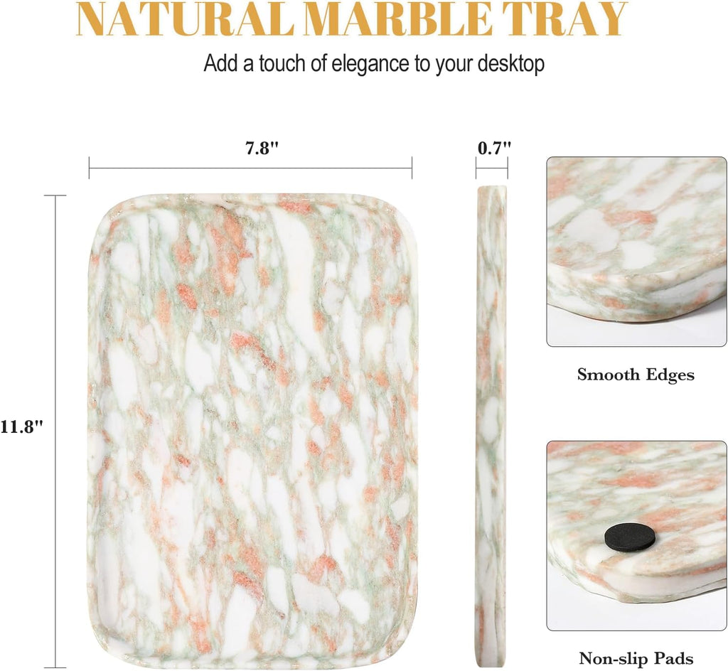 Koville Marble Tray, 12"x8" Marble Vanity Tray for Bathroom Kitchen Countertop, Rectangular Stone Tray for Cosmetics Perfume Trinket, Decorative Catchall Trays (Rosso Norvegian)