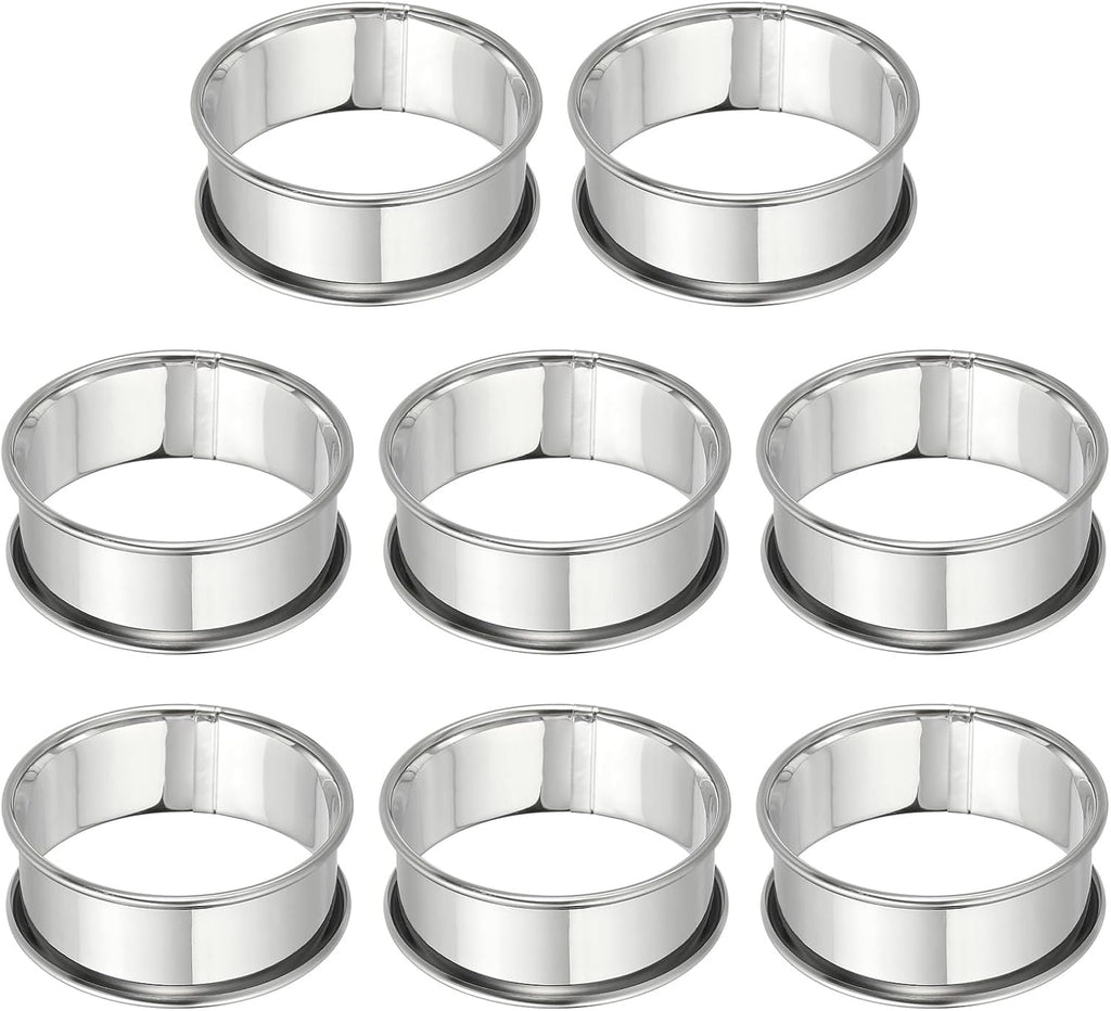 HARFINGTON 8pcs Crumpet Rings 2.36" Nonstick Round Cake Ring Stainless Steel Double Rolled English Pastry Rings for Kitchen Baking Crumpet Dessert, Silver