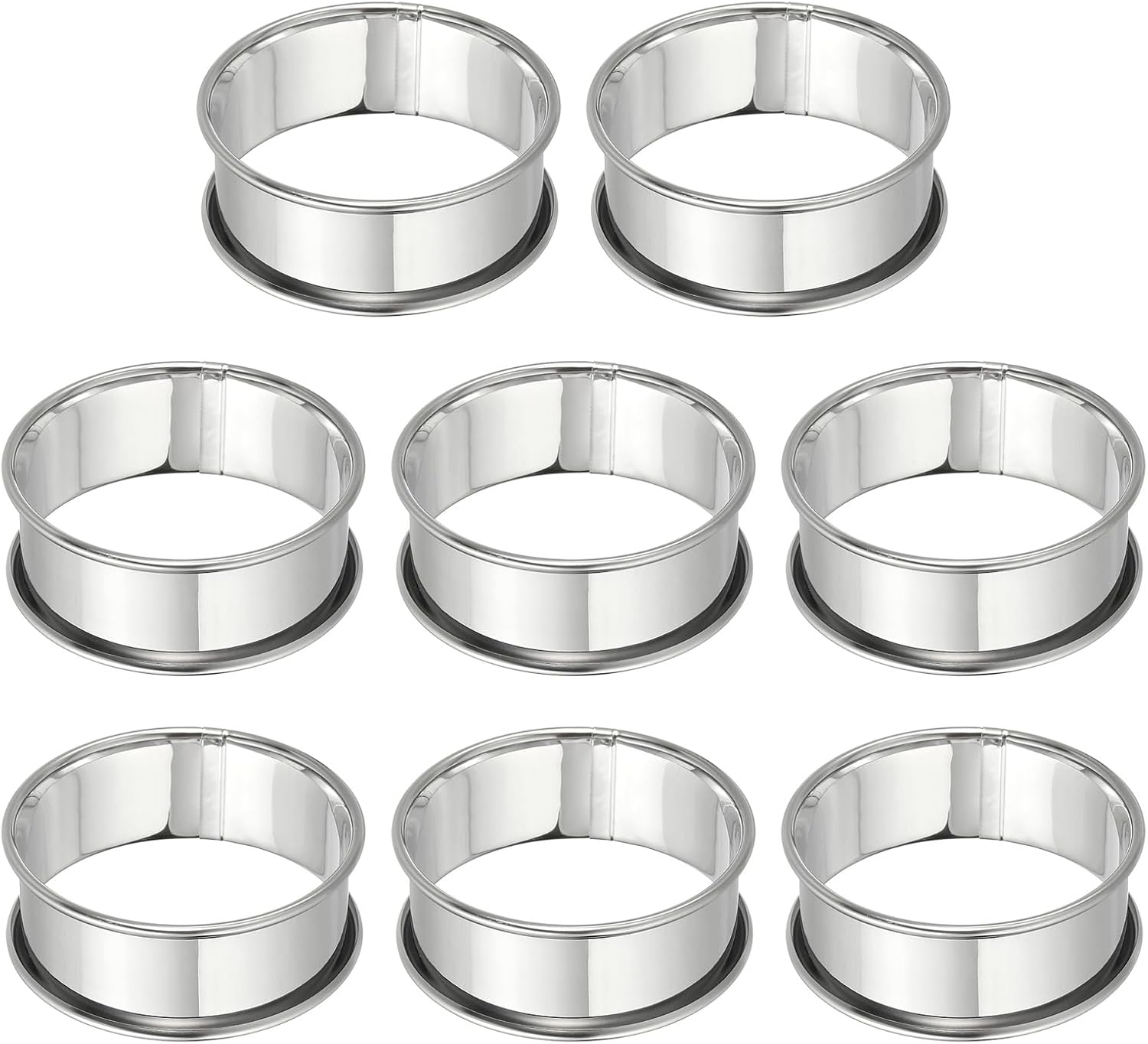 HARFINGTON 8pcs Crumpet Rings 2.36" Nonstick Round Cake Ring Stainless Steel Double Rolled English Pastry Rings for Kitchen Baking Crumpet Dessert, Silver