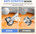 KOIOS Immersion Blender, 1000W Anti-scratch 3-in-1 Hand Blender, Upgraded 12 Speed Stainless Steel Blade Stick Blender with Turbo Mode, Whisk and Milk Frother, Non-BPA, Black
