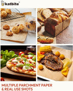 Katbite 75Pcs Unbleached Parchment Paper Sheets 12x16IN, Pre-Cut Heavy Duty Parchment Baking Paper, Non-Stick Half Sheet Brown Baking Parchment Paper for Air Fryer, Baking Cookie [Advanced Series]