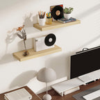 Fun Memories Rustic Floating Shelves for Home Decor, 8 Inch Deep Floating Shelf, Solid Wood Floating Wall Shelves 24 Inch Long, Deep Wall Shelves for Bathroom, Living Room, Natural Finsh, Set of 2