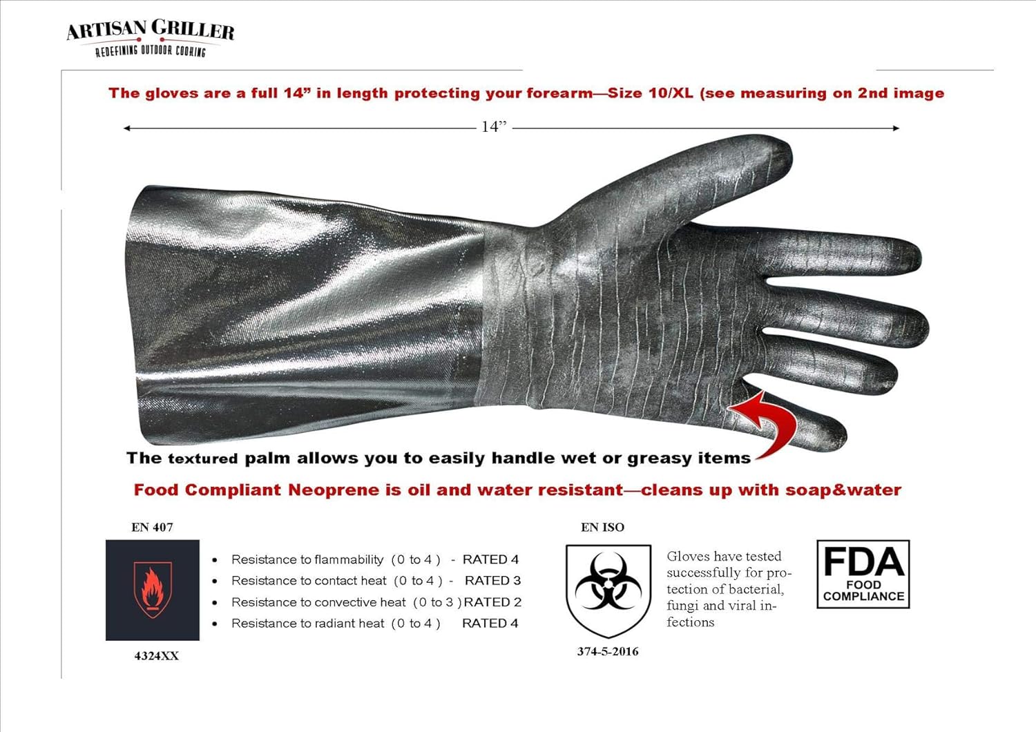 Artisan Griller BBQ Heat Resistant Insulated Smoker, Grill, Fryer, Oven, Brewing, Cooking Gloves