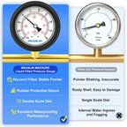 MEANLIN MEASURE -30inHG~30Psi Stainless Steel 1/4" NPT 2.5" FACE DIAL Vacuum Pressure Gauge, Center Back Mount (with Rubber Protective Sleeve), with 1/2" NPT and 3/8" NPT Hex Bushing