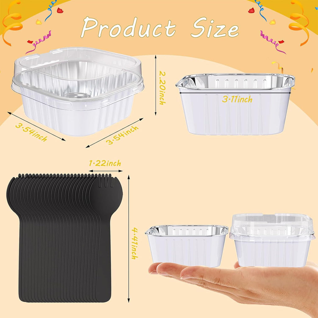 25 Pack Square Mini Cake Pans with Lids,Mini Loaf Pans with Lids,Aluminum Foil Baking Cups,Disposable Ramekins Cupcake Cups,Dessert Cups for Wedding Birthday Party Picnics,5oz (White)