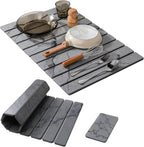 2 PCS Large Stone Dish Drying Mat for Kitchen Counter, , Marbled Water Absorbing Diatomaceous Earth Drying Pad for Countertop Bottles Utensils Cups 24"x16"& 8"x4"
