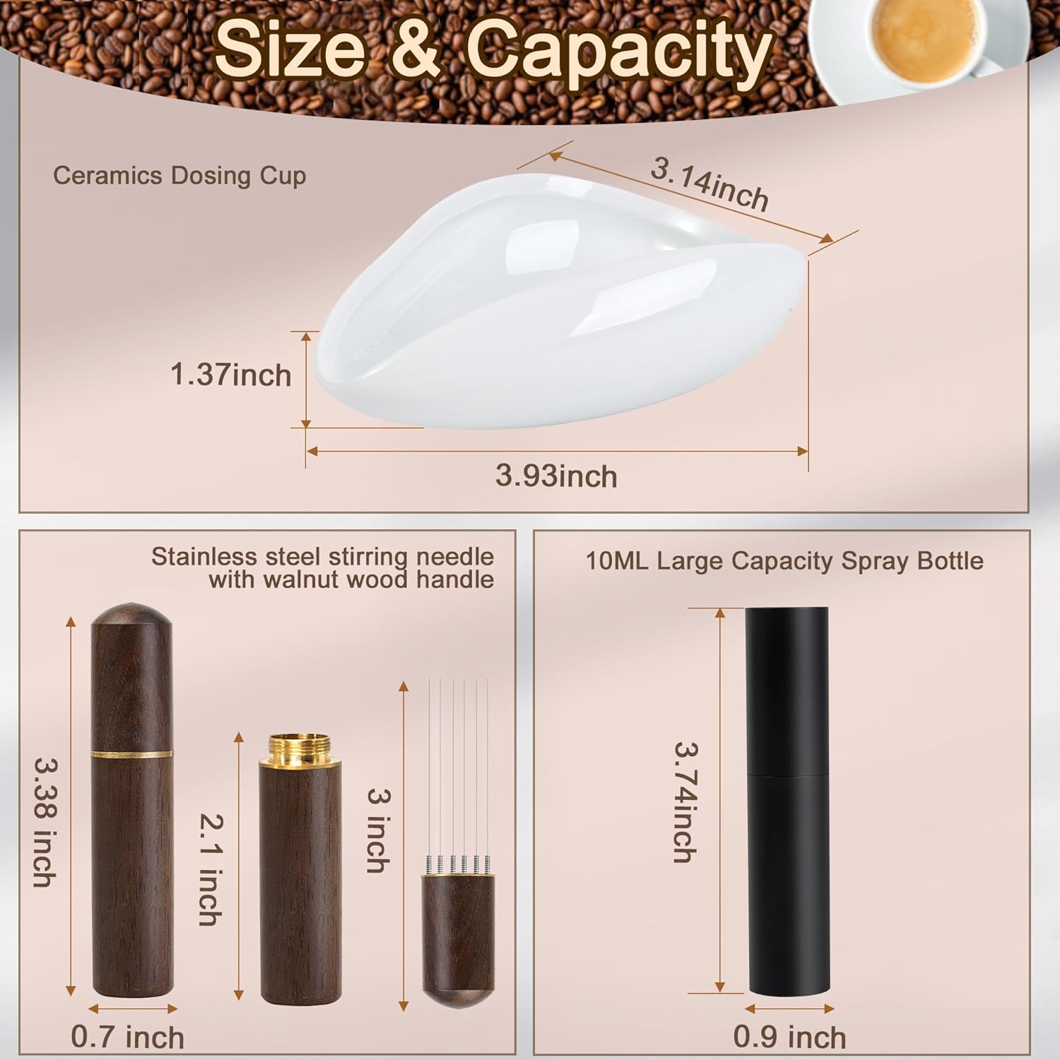 Coffee Bean Dosing Cup and RDT Spray Bottle, Espresso Coffee Stirrer 6 Needles WDT Tool- Coffee Bar Accessories for Coffee Lovers - 3 Pcs