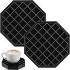 2 Pcs Coffeecountertop Octagon Driptrays, Coffee Drips Tray, 4" Drip Trays, Black Plastic Drips Tray Coaster with Honeycomb Grid for Coffee Station or Kitchen Drink Tea Wine Spill Protection