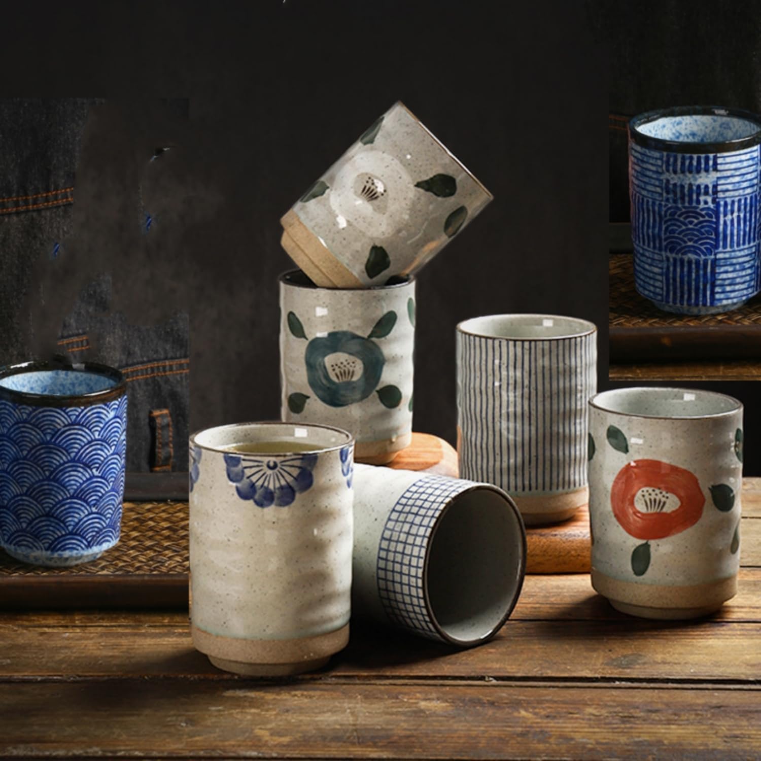 Stoneware Coffee Bar Utensil Holder Tea & Coffee Spoon & Stirrer Holder for Stir Stick Straw Teaspoon Holder Spoon Cup Small Utensil Jar (Blue Wave)