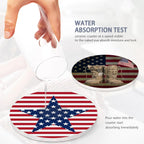 Drink Coasters Set of 6 with Holder, American Flag Eagle Absorbent Ceramic Drink Coaster for Tabletop Protection,Suitable for Kinds of Cups,Drinks Coasters for Home Office Decoration(4 Inches)