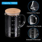 PATIKIL 1000ml Glass Measuring Cup, 3.3 Borosilicate Glass Graduated White Printed Scale Liquid Measure Cups Beaker with Wood Lid and V-Shaped Spout for Kitchen