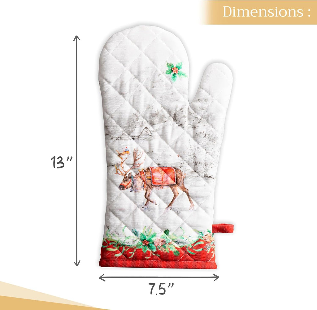 Maison d' Hermine Oven Gloves 100% Cotton Oven Mitt 7" x 13" with Loop Heat Resistant, BBQ, Cooking Gloves, Baking, Grilling, Kitchen, Handling Hot Pans (Pack of 1, Christmas Tradition)