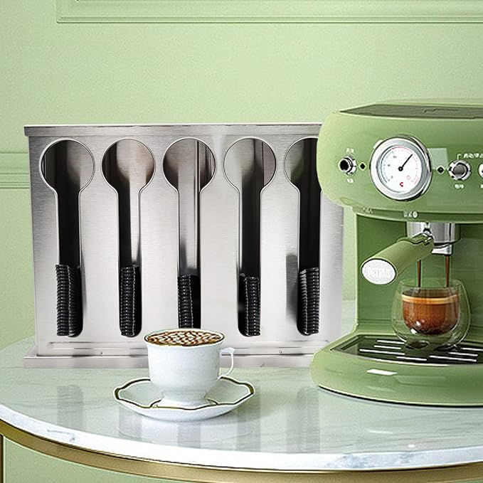 Dnoifne Utensil Dispenser, 5 Compartment Stainless Cutlery Organizer, Large Capacity Spoon Storage Device, Stainless Steel Spoon Storage Box, Dining Room Buffet Table Cutlery Dispenser