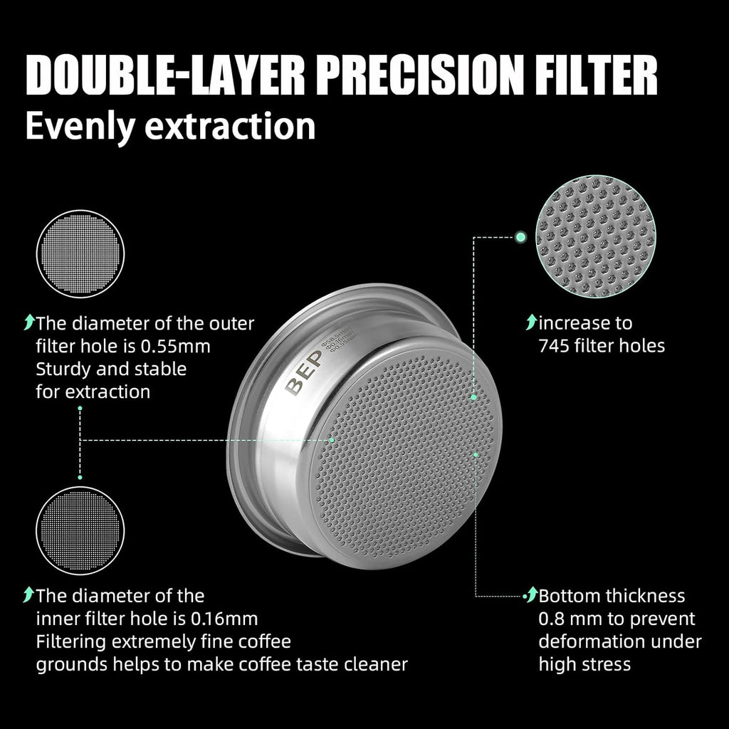 MHW-3BOMBER 58mm Espresso Filter Basket, 22g Double-layer Stainless Steel High Precision Extraction Portafilter Basket Filter Fits Most 58mm Portafilter/Tamper, Ridged, FB5630-OS