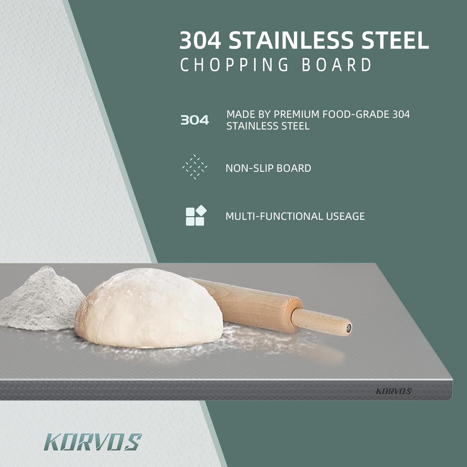 KORVOS 304 Stainless Steel Cutting Board, Large Size 23.62"x19.68" Heavy Duty Cutting Boards, Low Noise Chopping Board, Anti-Scratch Surface for Meat, Vegetables&Baking, Honeycomb Pattern