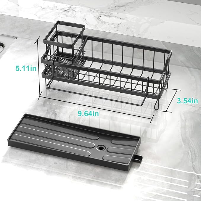 Sponge Holder for Kitchen Sink - Countertop Rustproof Stainless Steel, Sink Caddy, Kitchen Gadgets Accessories (Black)