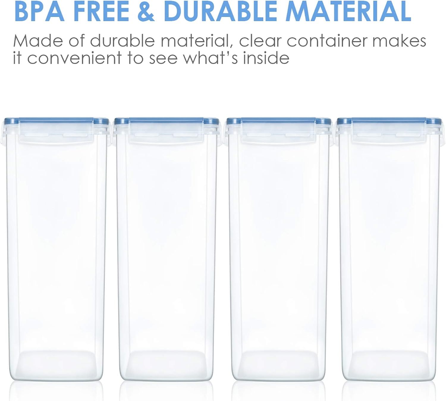 Vtopmart Extra Large Tall Airtight Food Storage Containers 4 Pieces 5.9qt / 6.5L-Plastic PBA Free Kitchen Pantry Canister for Spaghetti, Flour and Baking Supplies - Include 24 Labels, Blue