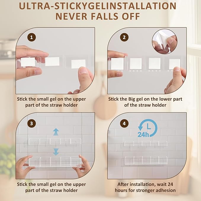 9.8” Acrylic Straw Holder with Double Sided Adhesive Tape Reusable Tumbler Straw Organizer Storage Container for Counter Cabinet Cupboard Kitchen( Large)