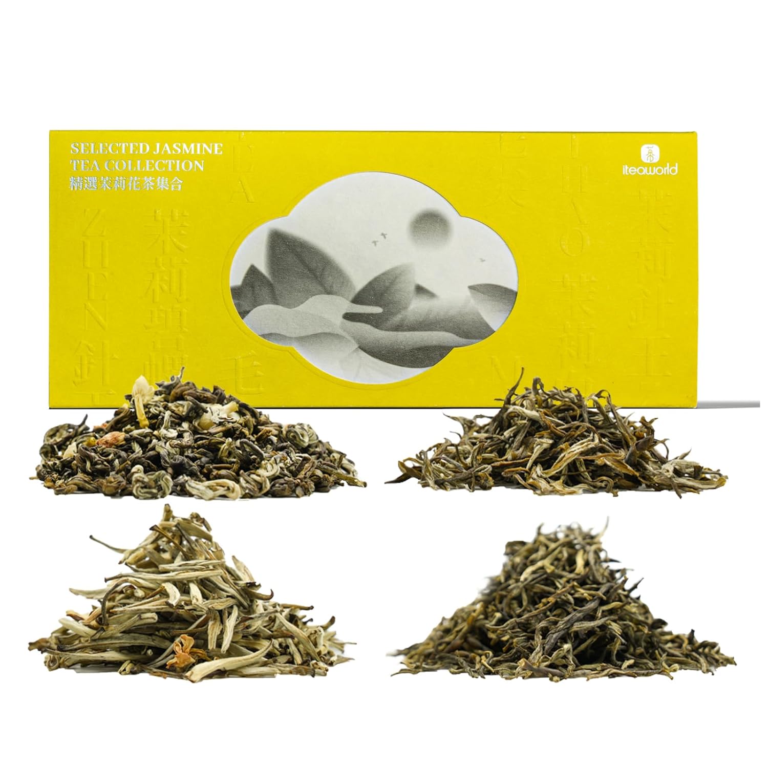iTeaworld Jasmine Green Tea Loose Leaf Samplers Set, With Different Flowery Aromas, No Sweetener, Sweet After Taste, 4 Different Grades of Jasmine Tea Loose Leaf, 16 Pack/56g