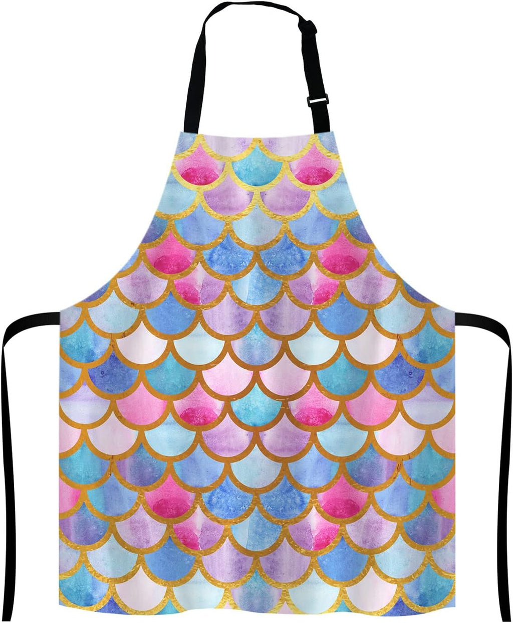 Mermaid scales Kitchen Cooking BBQ Chef Apron, Watercolor fish scales Apron for Men, Women - Dad Gifts, Gifts for Men - Birthday, Mothers Day Gifts for Mom, Wife, Husband, Brother, Friends