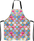 Mermaid scales Kitchen Cooking BBQ Chef Apron, Watercolor fish scales Apron for Men, Women - Dad Gifts, Gifts for Men - Birthday, Mothers Day Gifts for Mom, Wife, Husband, Brother, Friends