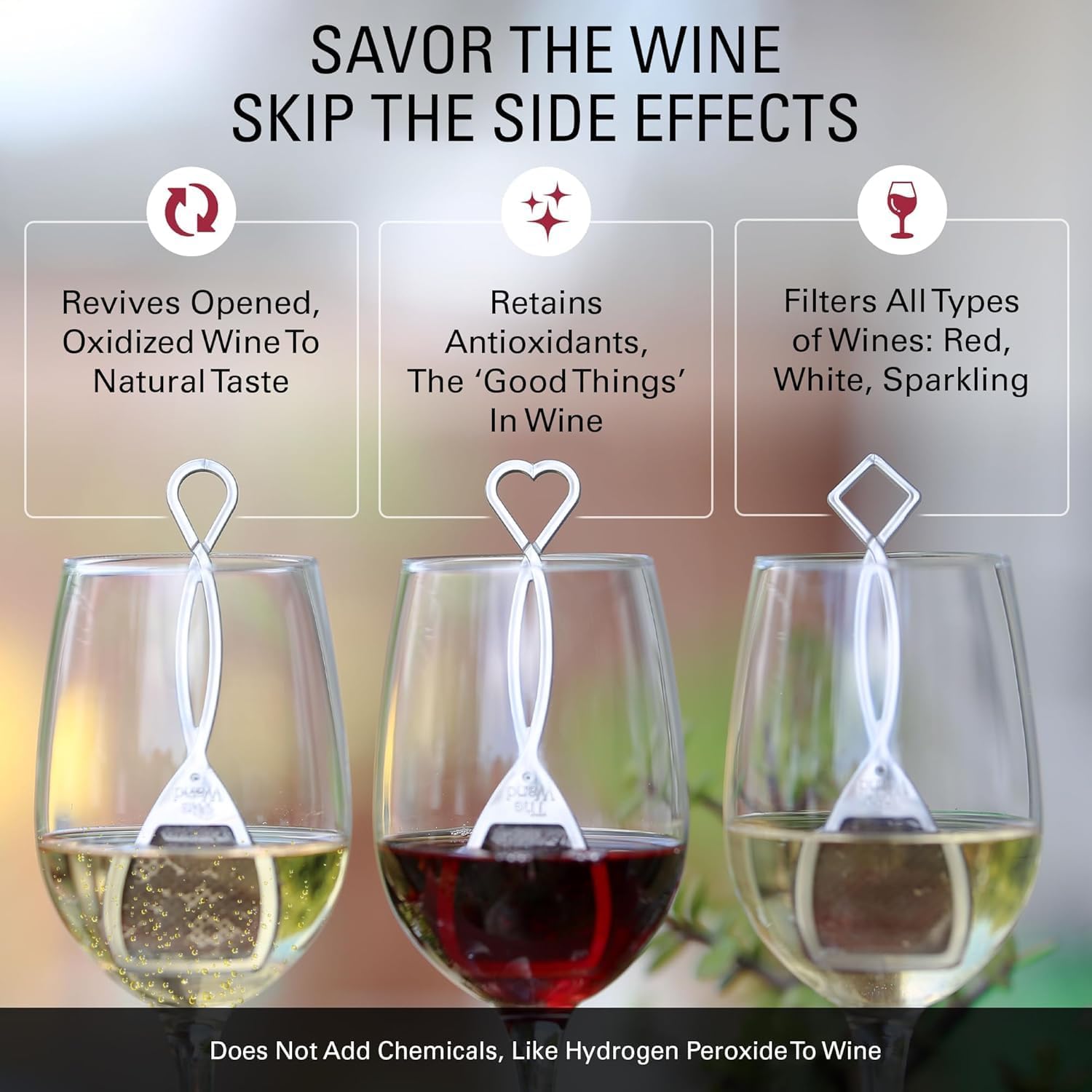 PureWine Wine Wands Purifier, 8 Wine Filters Remover Histamines Sulfite - May Reduce and Alleviate Wine Allergies & Sensitivities - Restores Taste, Perfect Wine Pour, Gifting, Holiday