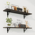 RICHFOCUS Floating Shelves for Wall Decor, 31.5W x 8D Shelves Set of 2, 8" Deep Rustic Wood Floating Shelves Wall Mounted with Metal Brackets, Shelves for Living Room Bedroom Kitchen, Black