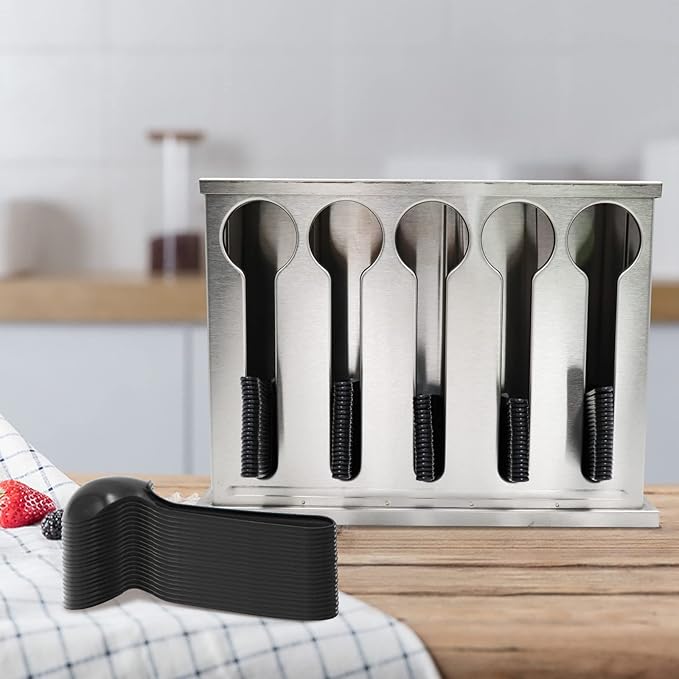 Dnoifne Utensil Dispenser, 5 Compartment Stainless Cutlery Organizer, Large Capacity Spoon Storage Device, Stainless Steel Spoon Storage Box, Dining Room Buffet Table Cutlery Dispenser