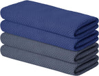 Artoid Mode 100% Cotton Navy Blue Dark Grey Waffle Weave Kitchen Dish Cloths, 13x28 Inch Ultra Soft Absorbent Quick Drying Kitchen Dish Towels Set of 4, Multicolor
