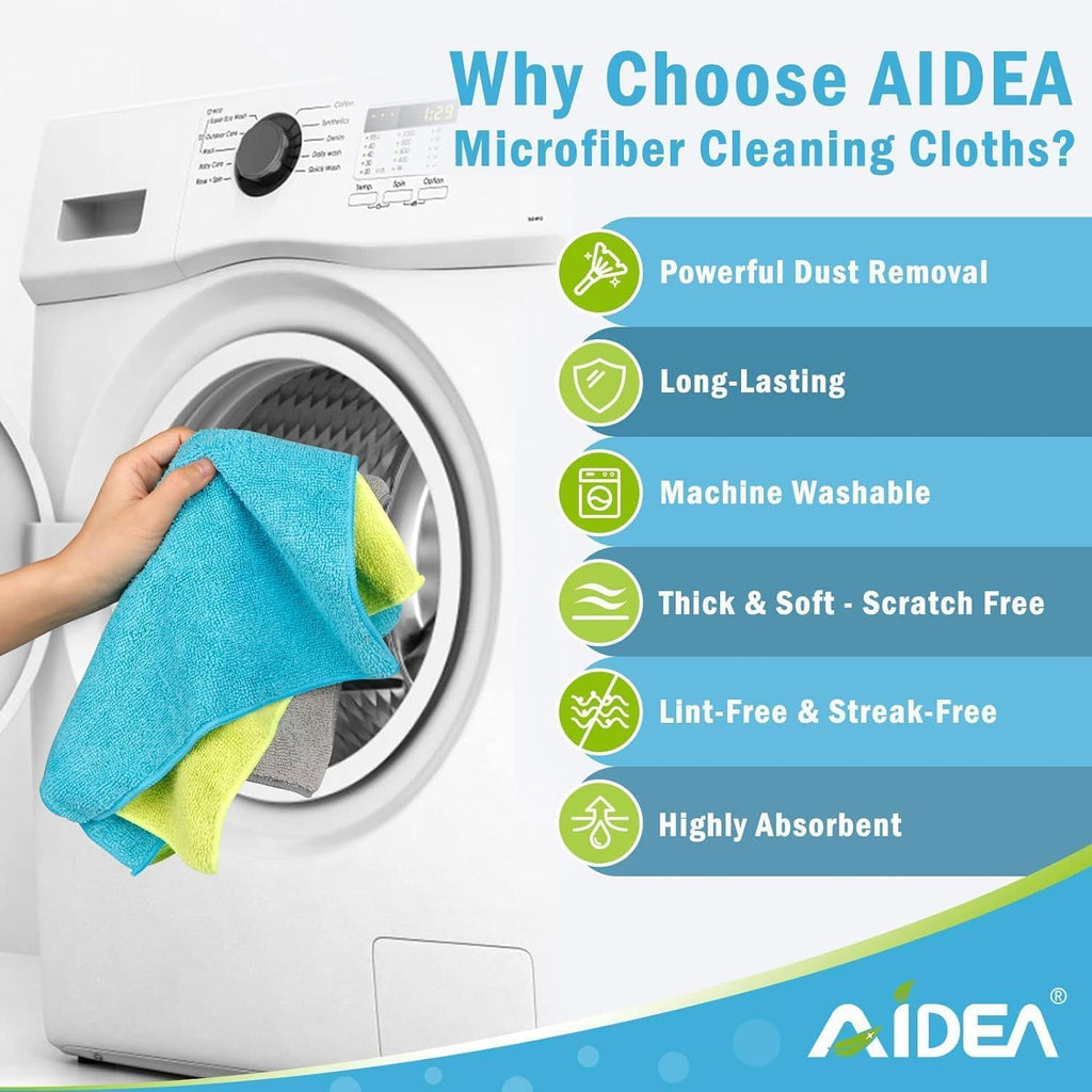 AIDEA Microfiber Cleaning Cloth-150PK, Soft Microfiber Towels for Cars, Absorbent Cleaning Rags, Lint-Free Streak-Free Wash Cloths for House, Kitchen, Window(12in.x12in)