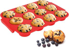 Silicone Muffin Pan for Baking - Nonstick Cupcake Pan, 12 Cups Easy Release & Clean, Dishwasher Safe Muffin Tray for Homemade Muffins, Cupcakes.