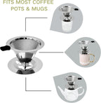 Pour Over Coffee Dripper, Reusable Stainless Steel Drip Cone Coffee Filter Double Layer Fine Mesh, Portable Coffee Maker for Eco-Friendly Brewing Paperless 1-2 Cup Solution